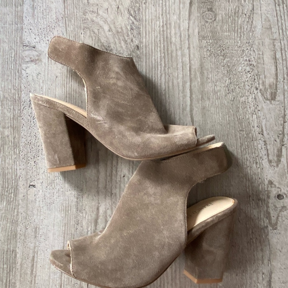 Franco Fortini Tan Block Heel Peep-Toe Heels